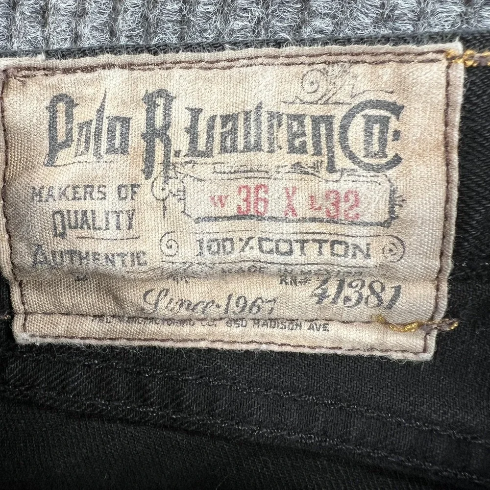 Polo Ralph Lauren Jeans Mens 36x32 Black Hampton Straight Leg Denim Selvedge